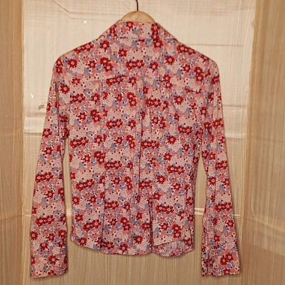 Express Womens Pink Floral Retro Long Sleeve Snap Down Shirt 5-6 - Picture 2 of 6